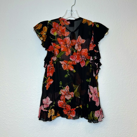 Pinko Black Floral top, repaired Size 2 - Picture 4 of 4